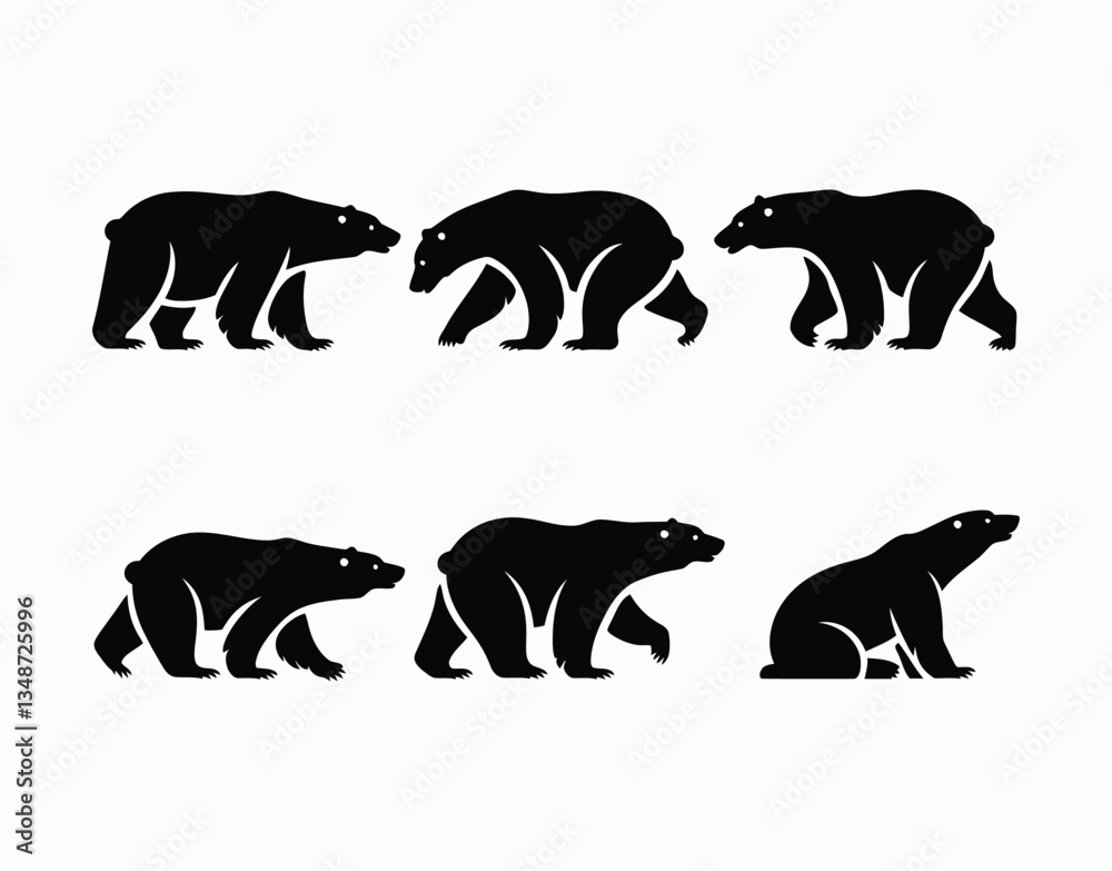Naklejka premium Polar Bear Silhouette Collection Isolated Vector Template