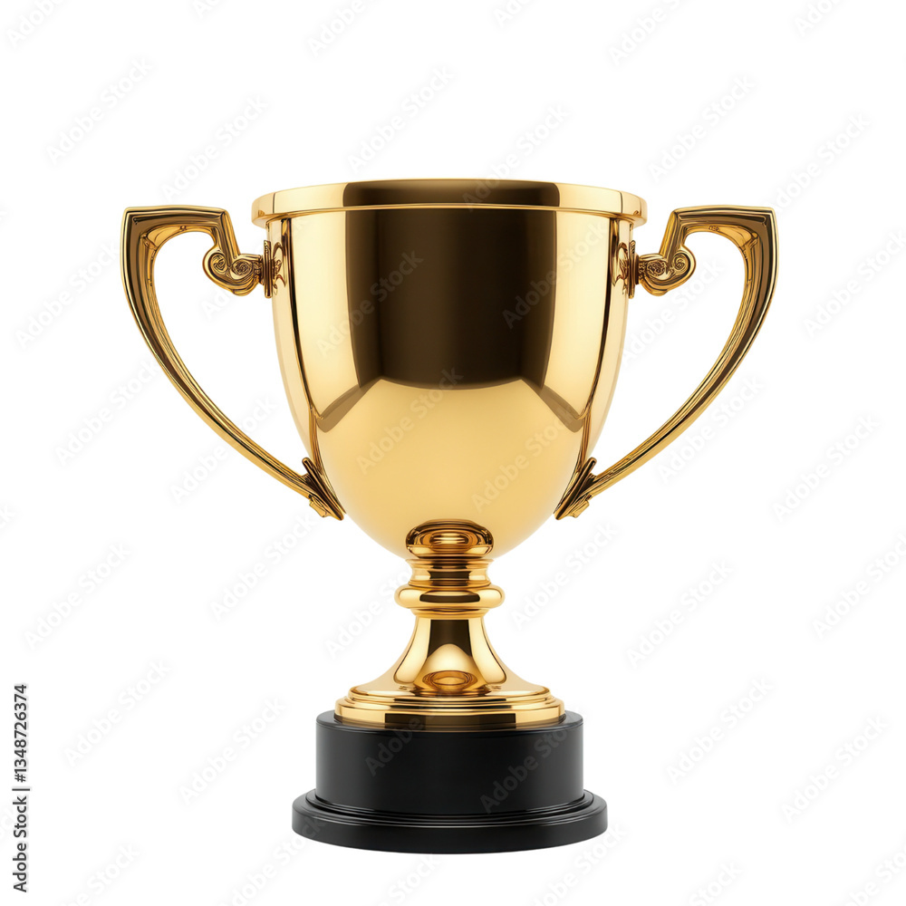 Shiny Gold Trophy on Black Base Isolated on White Background for Award and Achievement Recognition Shiny Gold Trophy on Black Base Isolated on White Background for Award and Achievement Recognition