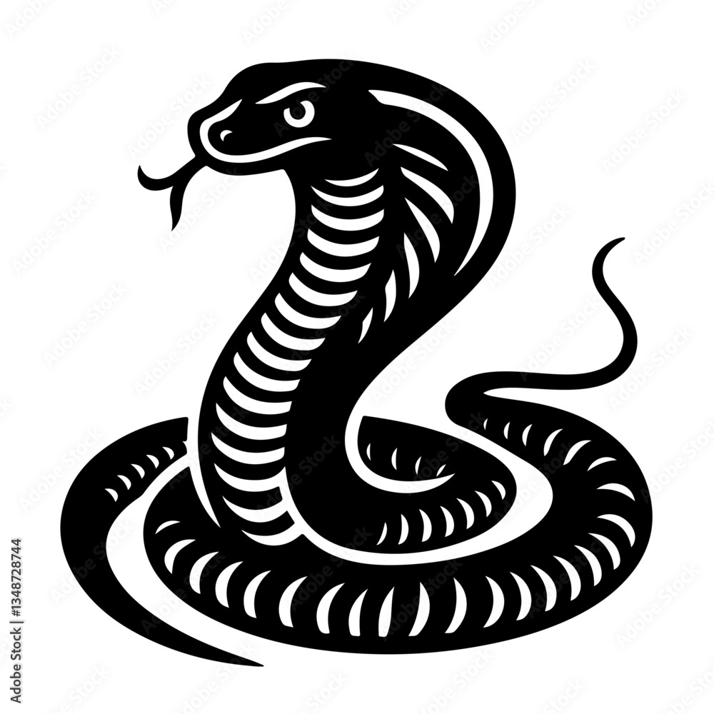 Fototapeta premium King Cobra Silhouette - Black and White Vector Illustration of a Venomous Snake