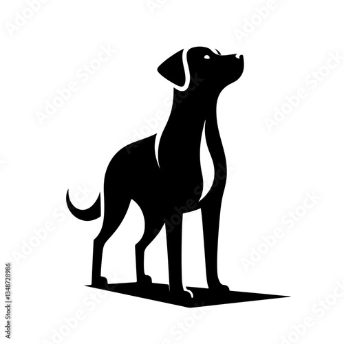 Dog Looking Up Silhouette - Black and White Vector Illustration