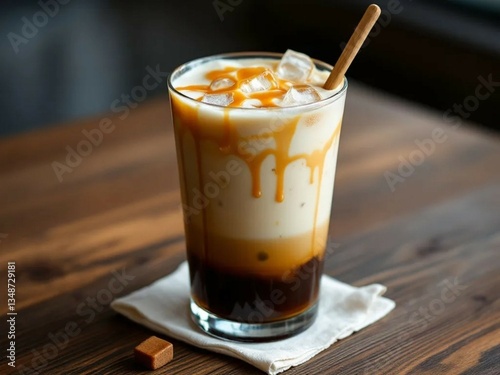 Refreshing Iced Caramel Macchiato with Vanilla and Milk

