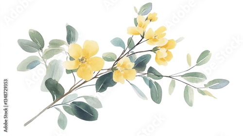 Delicate Yellow Flowers and Leaves