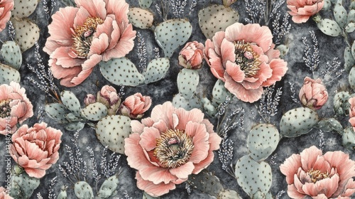 Desert flowers and cacti pattern