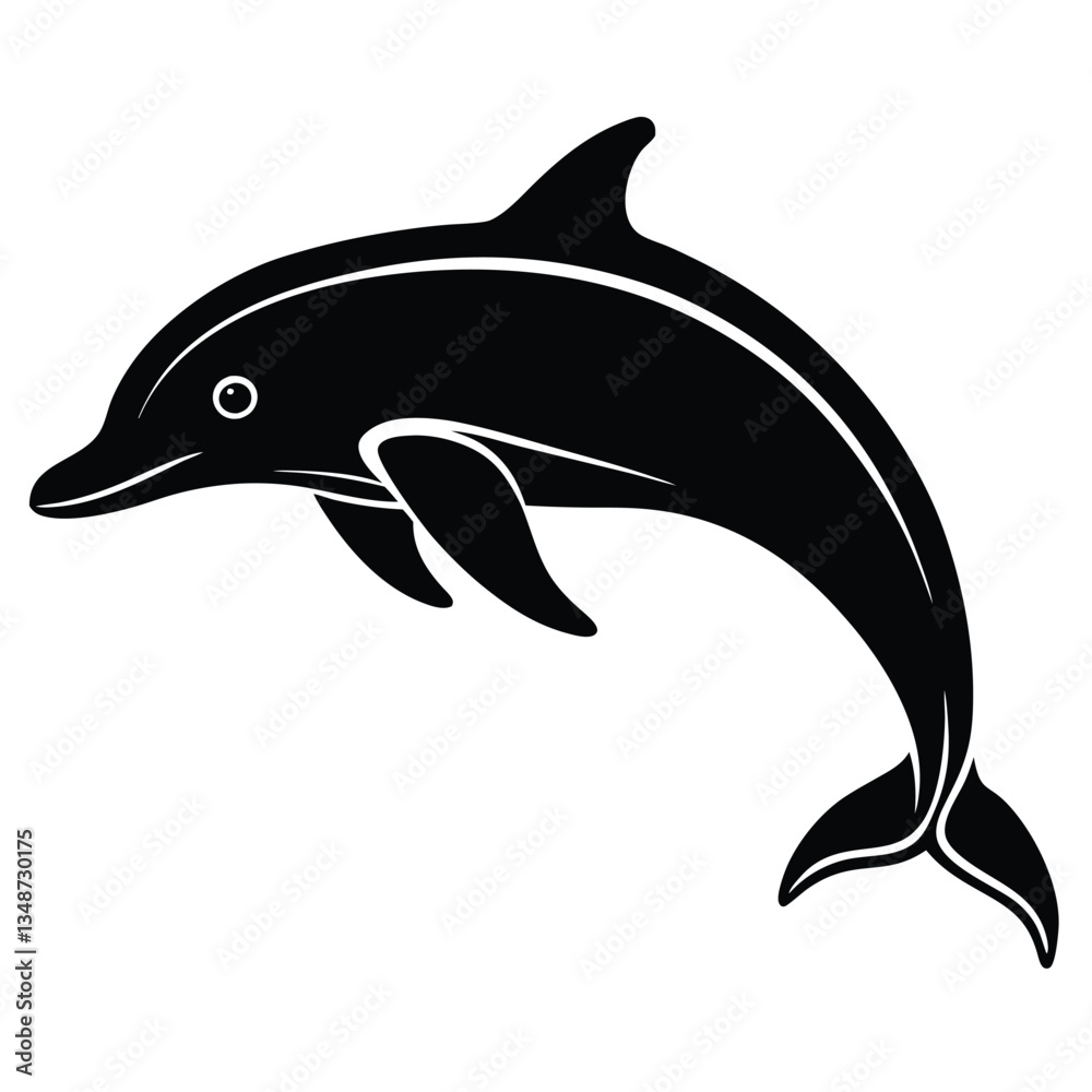 Fototapeta premium vector of black silhouette of dolphin, Dolphin fish animal silhouette. Good use for symbol, logo, mascot, web icon, sticker design, sign, or any design you want. Easy to use, dolphin.