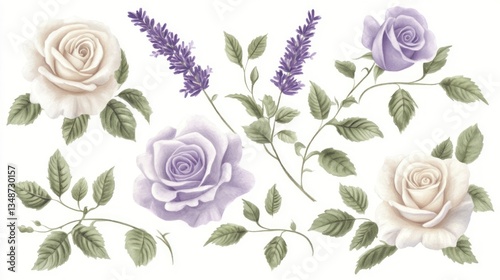 Floral design collection of roses and lavender