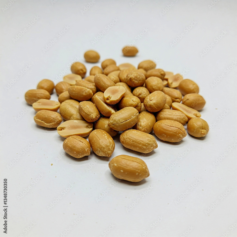 Obraz premium Peanuts scattered on a white background