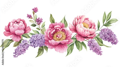 Delicate Floral Arrangement of Peonies and Lilacs