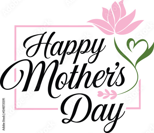 Happy Mothers Day, pink flower calligraphy poster. Vector  blossom decoration for Mother's day or sale shopping special offer banner. Best Mom ever greeting card