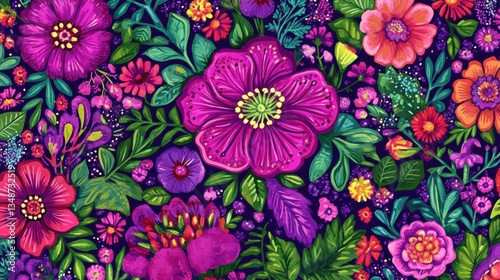 Vibrant floral pattern on dark background