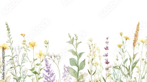 Watercolor wildflowers border