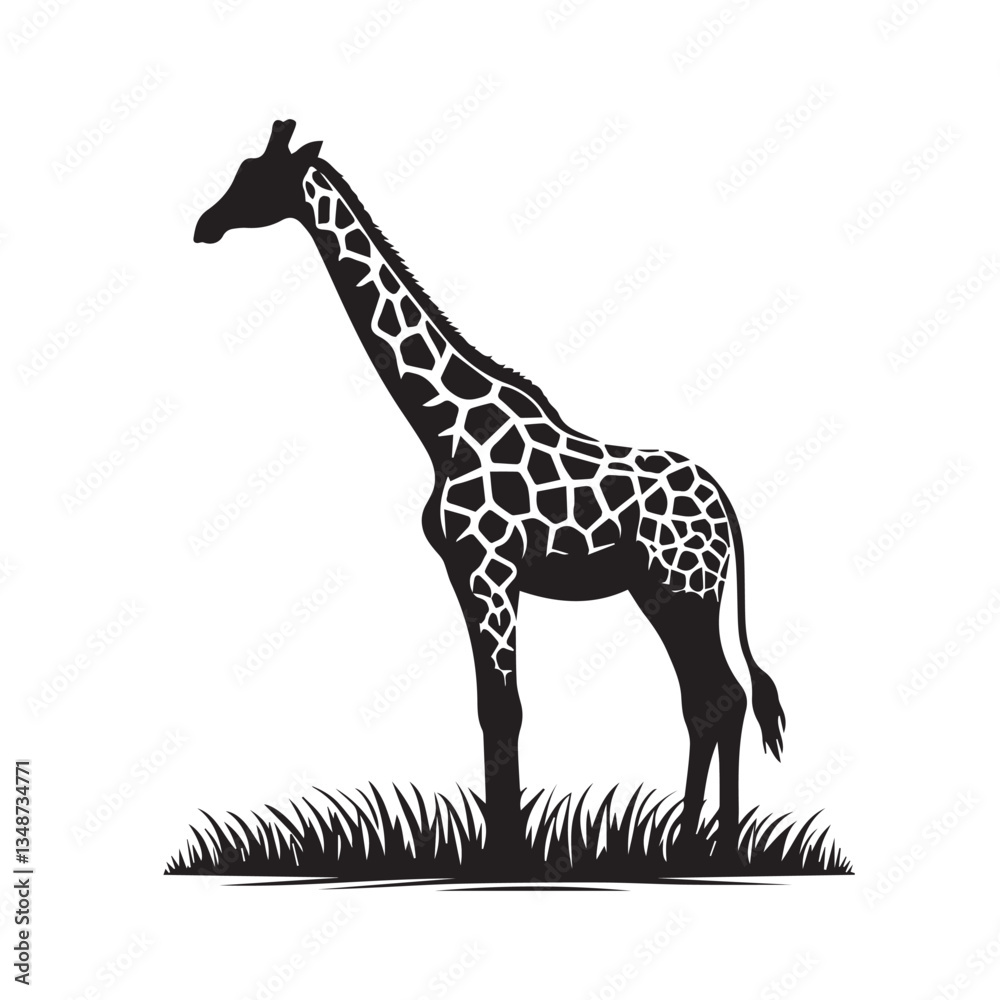 Naklejka premium girraf vector image, Girraf silhouette vector illustration style on a white background, Girraf silhouette vector illustration style on a white background, Girraf silhouette vector illustration style