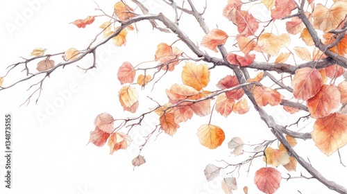 Autumn branches with falling leaves