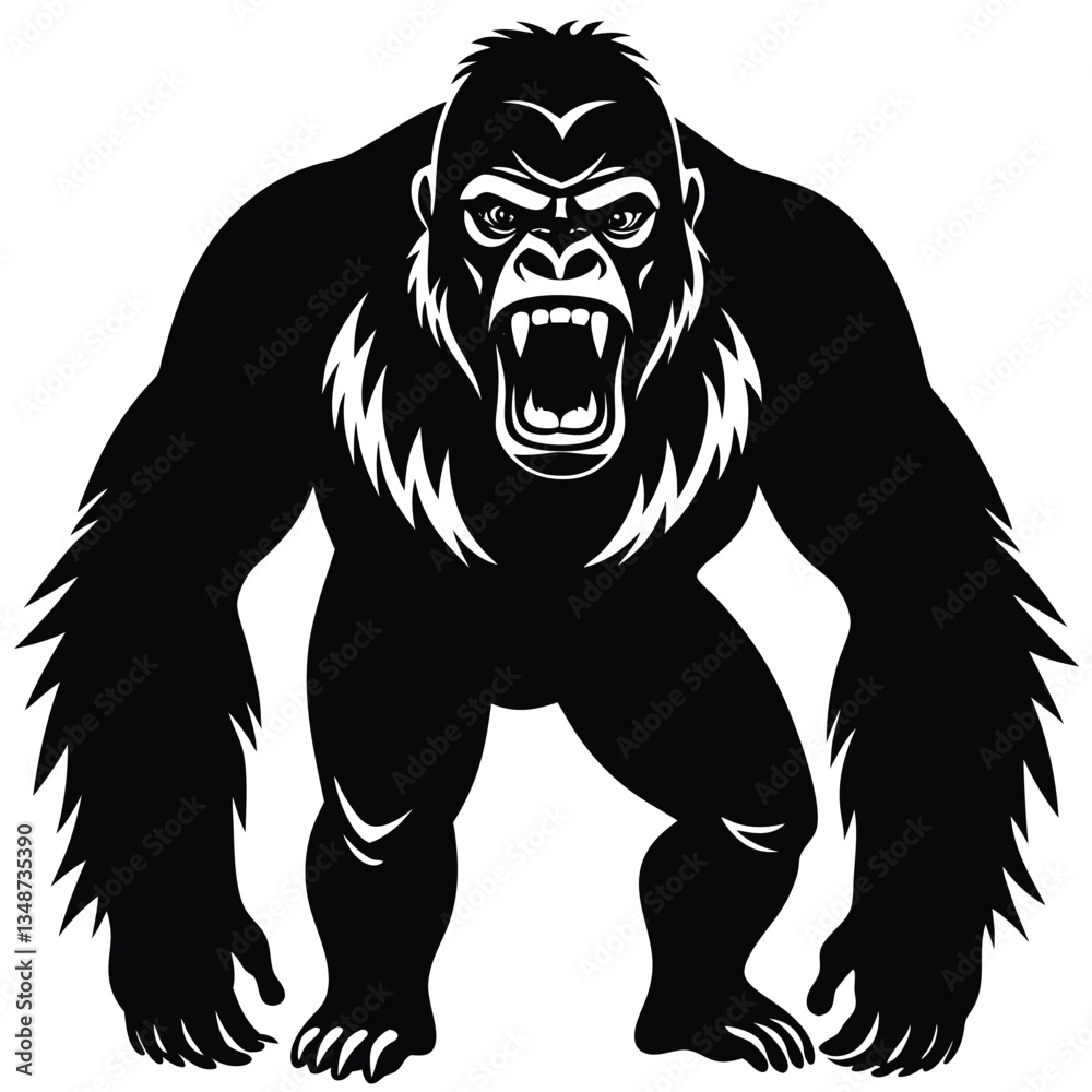 Fototapeta premium Gorilla Silhouette Illustrations, Gorilla head logo silhouette. Sport vector logo gorilla, gorilla icon, gorilla head, vector. A black and white vector illustration of a gorilla head.