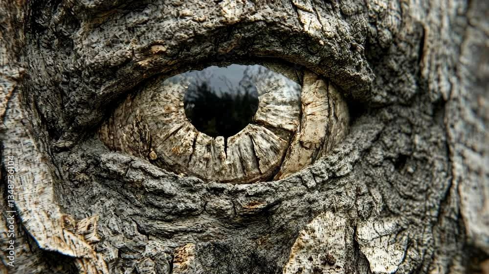Unique tree bark resembling an eye captures attention in nature's intricate textures during daylight