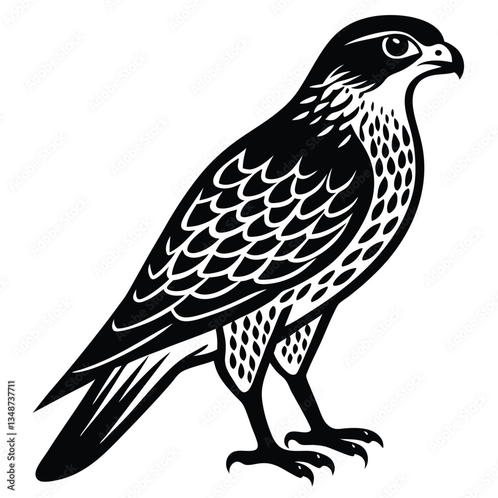 Fototapeta premium Peregrine Falcon Silhouette Design, Peregrine Clipart Graphic, Peregrine Bird vector illustration in black and white, Peregrine Falcon Diving at High Speed Silhouette.