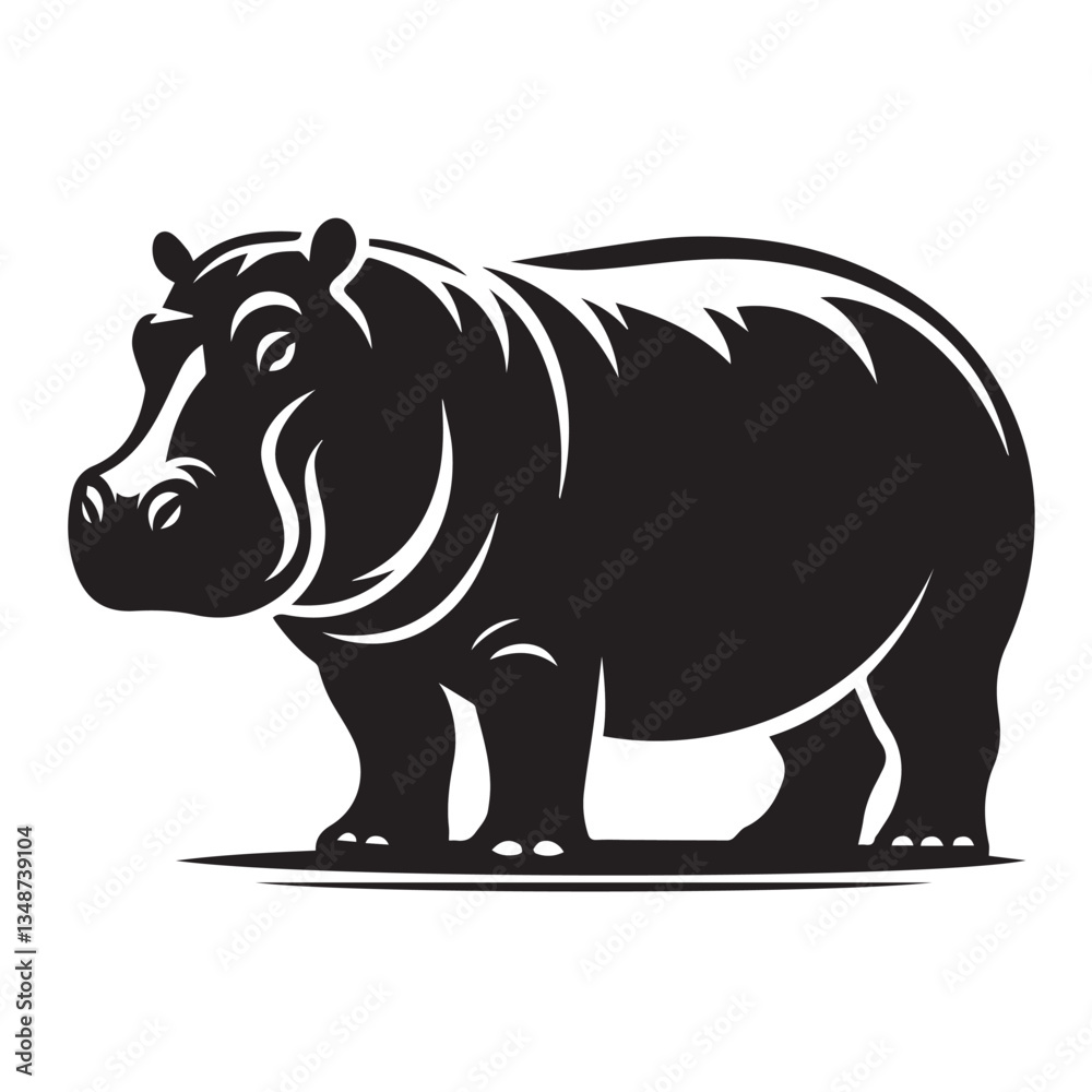 Fototapeta premium Hippopotamus angry mood black silhouette illustration, rhino vector illustration, hippopotamus vector illustration, hippopotamus vector illustration.