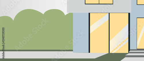 Modern building, facade cute house, flat vector stock illustration, close up of house as copy space template for design