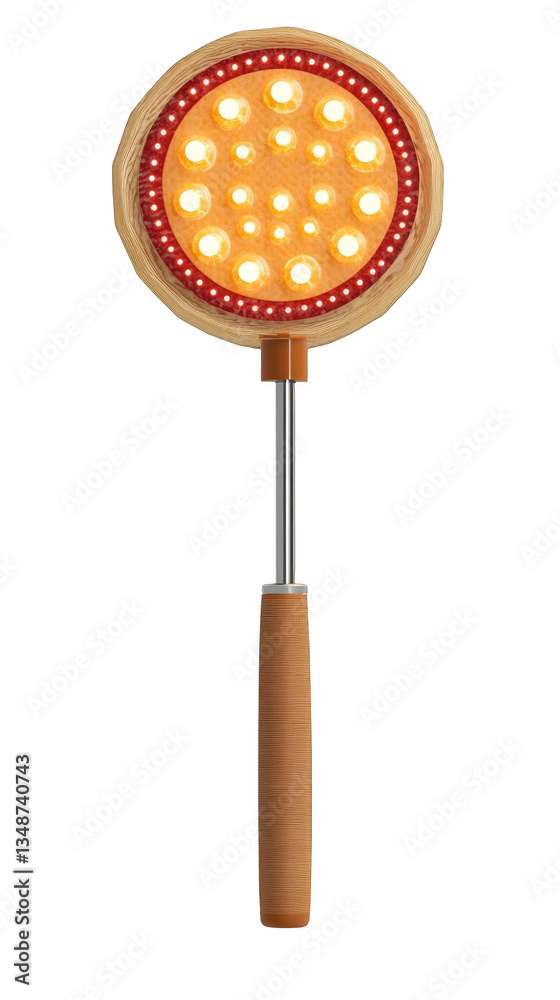 Isolated Orange Round Light With Metallic Handle Illustration In Studio With Glow And LED Lights, For Commercial, Advertising, And Design With Transparent Background Isolated Orange Round Light With Metallic Handle Illustration In Studio With Glow And LED Lights, For Commercial, Advertising, And Design With Transparent Background