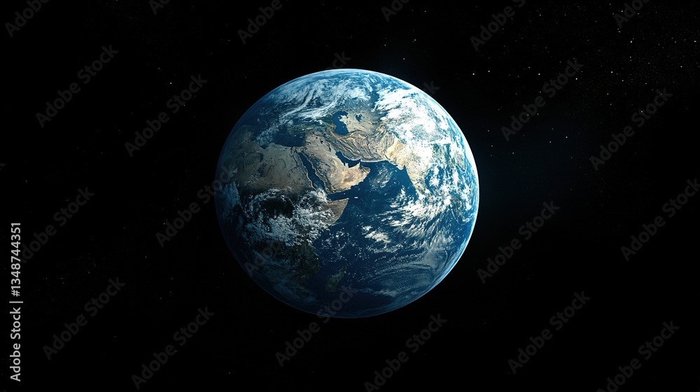 Fototapeta premium A stunning view of planet Earth at night, illuminated by city lights and set against the dark backdrop of outer space, symbolizing civilization, technology, and the vastness of the universe. This capt