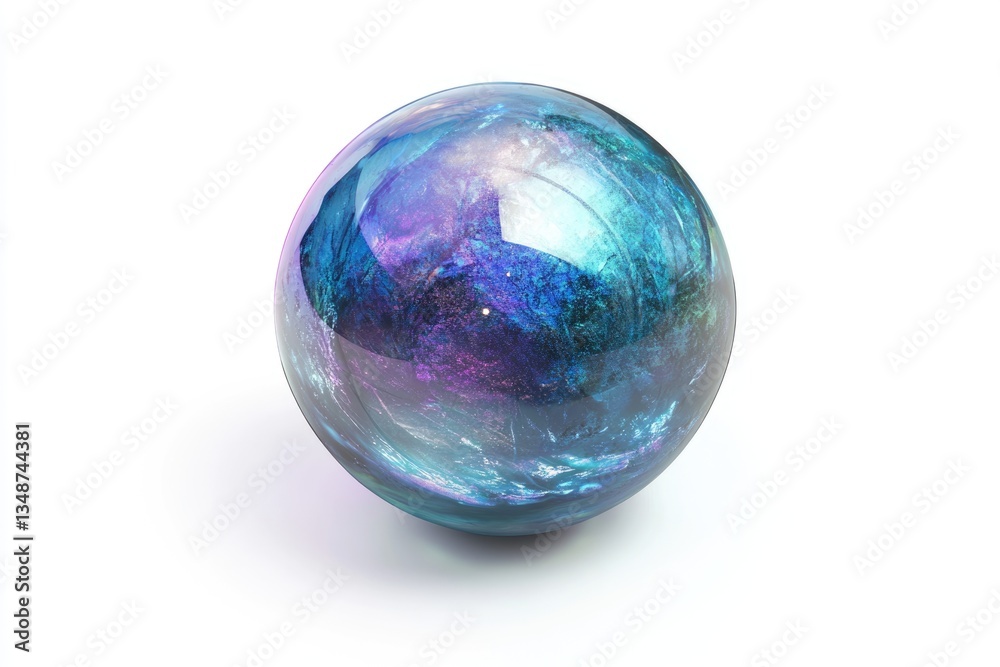 A mesmerizing iridescent sphere, resembling a planet or a cosmic orb, with swirling blues and purples. A mesmerizing iridescent sphere, resembling a planet or a cosmic orb, with swirling blues and purples.