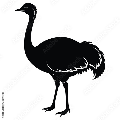 Ostrich silhouette vector design on a white background. Emu silhouette vector, ostrich emu bird vector illustration, Bird Emu icon vector silhouette art illustration, black ostrich vector illustration