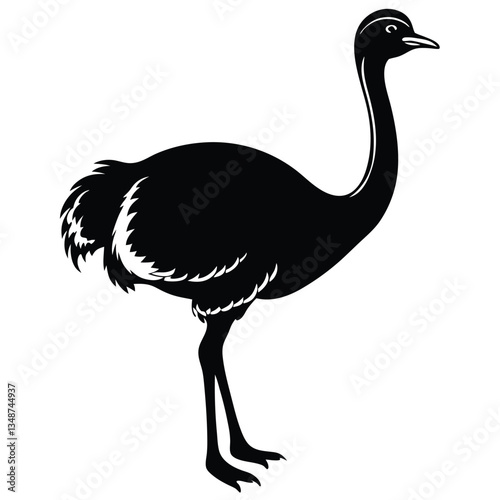 Ostrich silhouette vector design on a white background. Emu silhouette vector, ostrich emu bird vector illustration, Bird Emu icon vector silhouette art illustration, black ostrich vector illustration