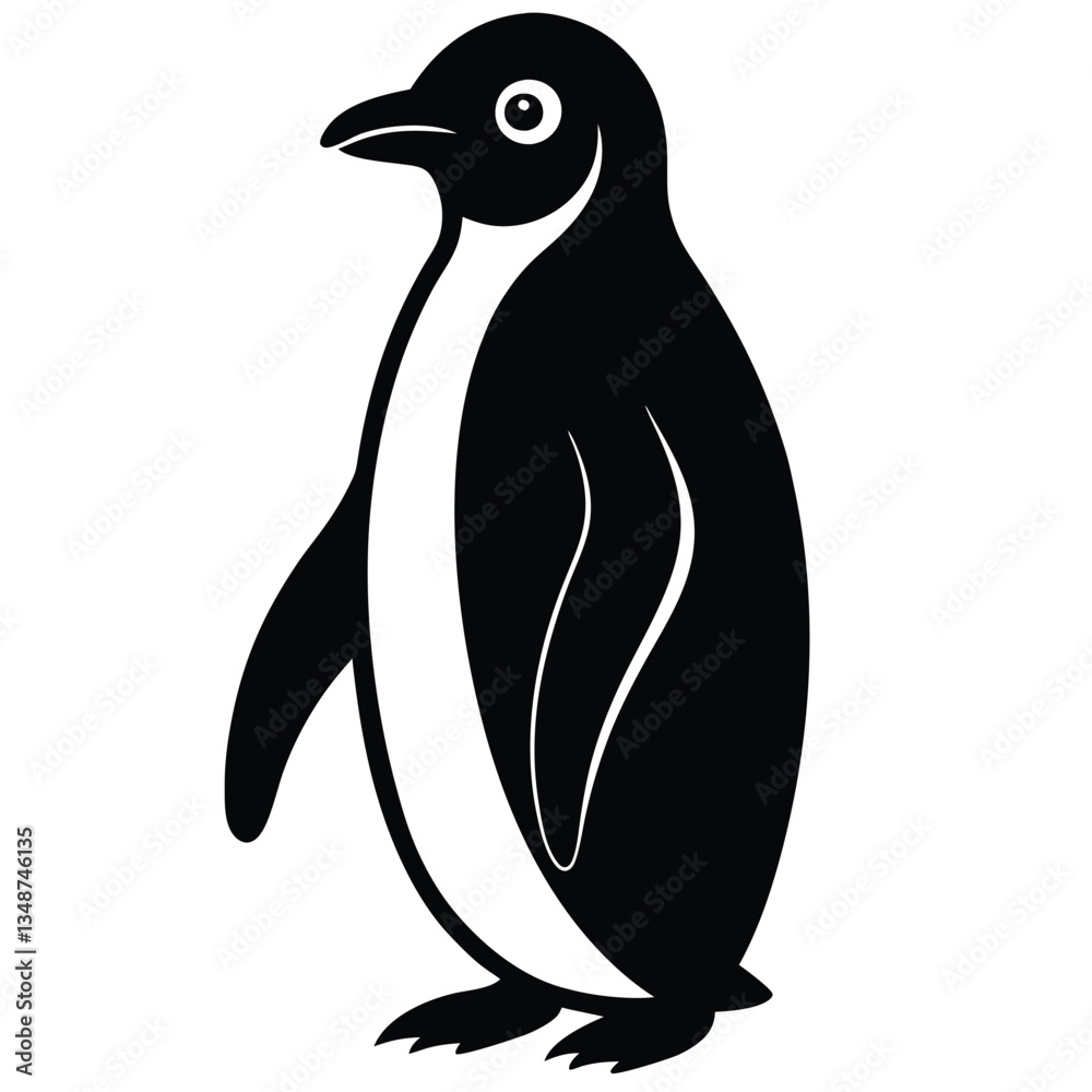 Obraz premium a silhouette of a penguin, standing against a simple background. The penguin's form is black and smooth, with its features and structure clearly visible vector illustration.