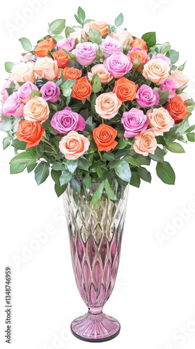 Wallpaper Mural Realistic Photo of a Rose Bouquet in a Decorative Vase Blooming with Pink Orange and Green Petals Against a Transparent Background for Adobe Stock Torontodigital.ca
