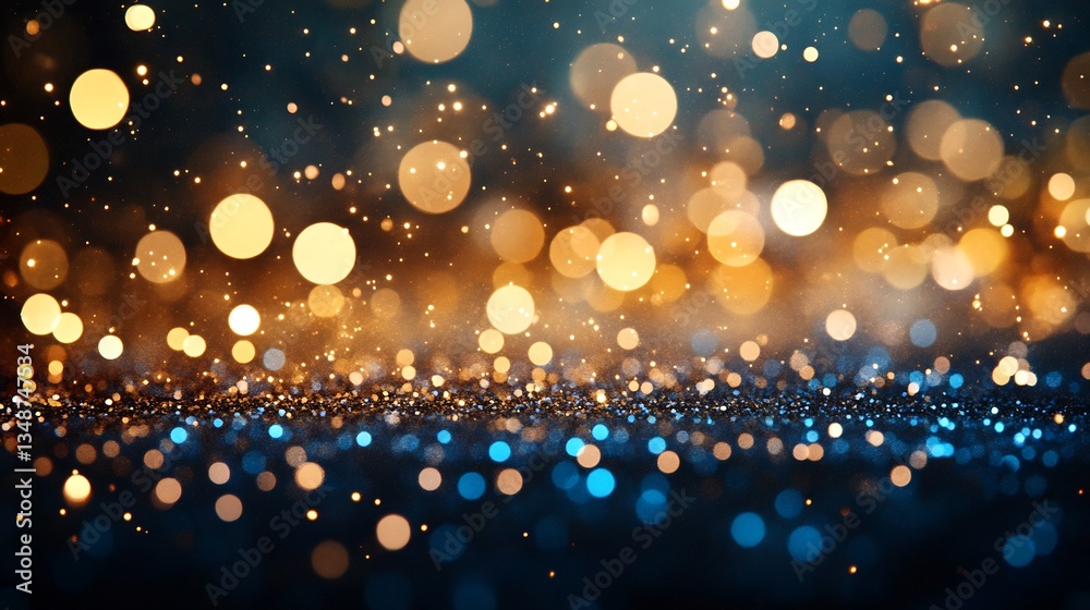 Golden and blue bokeh lights shimmer softly creating a magical festive ambiance. AI Generated Golden and blue bokeh lights shimmer softly creating a magical festive ambiance. AI Generated