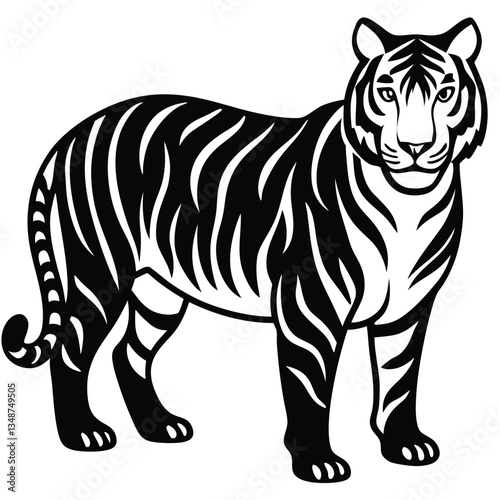 Set of big tigers. Collection of portraits of predatory wild cats. Set of wildlife and fauna dwellers. Vector illustration on a white background. Tattoo, Tigers - wild animals, vector design of tigers