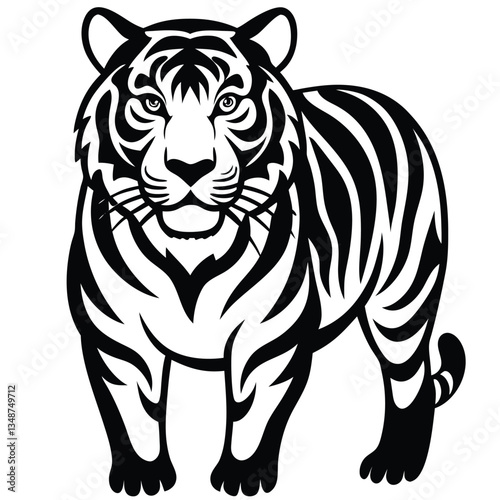 Set of big tigers. Collection of portraits of predatory wild cats. Set of wildlife and fauna dwellers. Vector illustration on a white background. Tattoo, Tigers - wild animals, vector design of tigers