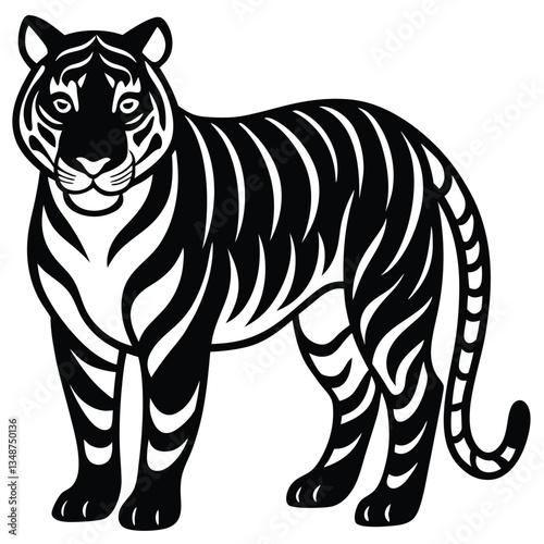Set of big tigers. Collection of portraits of predatory wild cats. Set of wildlife and fauna dwellers. Vector illustration on a white background. Tattoo, Tigers - wild animals, vector design of tigers