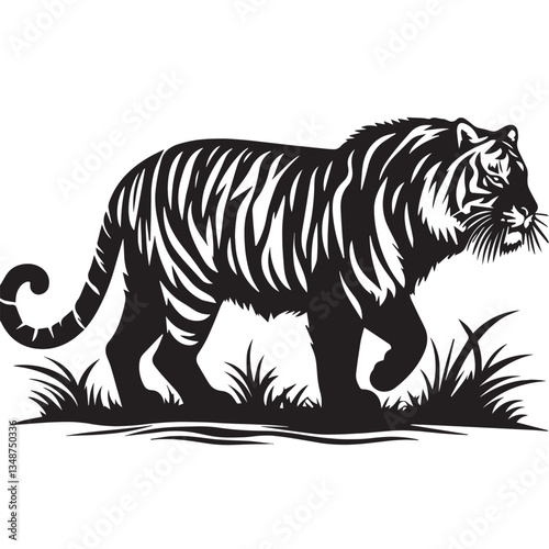 Set of big tigers. Collection of portraits of predatory wild cats. Set of wildlife and fauna dwellers. Vector illustration on a white background. Tattoo, Tigers - wild animals, vector design of tigers