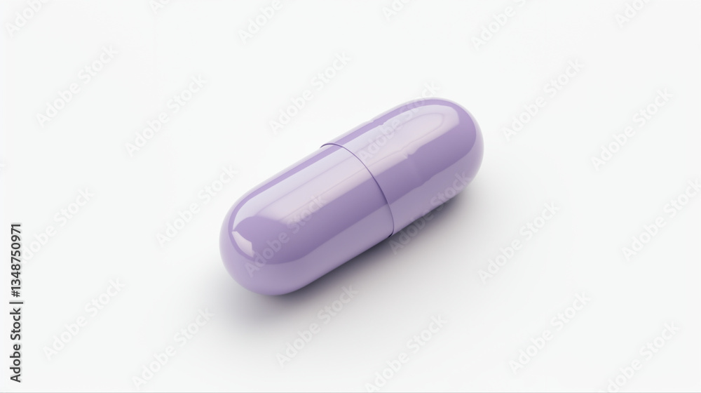 Create a tiny, oblong pill with a smooth finish and light purple color.
