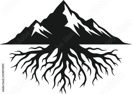 Tree roots growing from a mountain