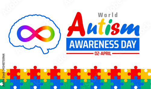 World Autism awareness day background banner or poster design template with Brain design. Autism is a Developmental disability caused by difference in brain. observed every year in 2 April.