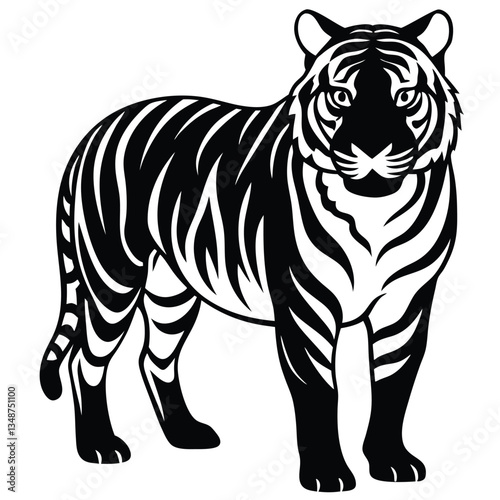 Set of big tigers. Collection of portraits of predatory wild cats. Set of wildlife and fauna dwellers. Vector illustration on a white background. Tattoo, Tigers - wild animals, vector design of tigers