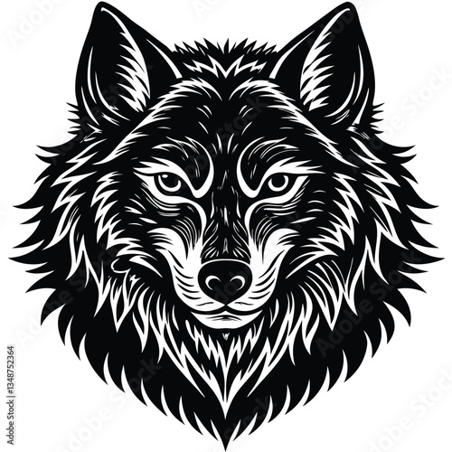 Wolf vector illustration for logo or design. Generative AI, wolf head vector on white background, Set of wolf silhouettes isolated. Sticker, print or tattoo design vector illustration. Pagan totem,