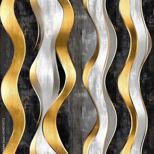 Seamless Pattern Wavy Grains with Metallic Gold and Silver Accents