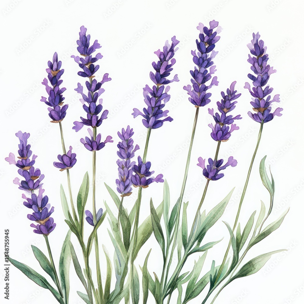 Naklejka premium Lavender Flowers in Watercolor By Generated AI