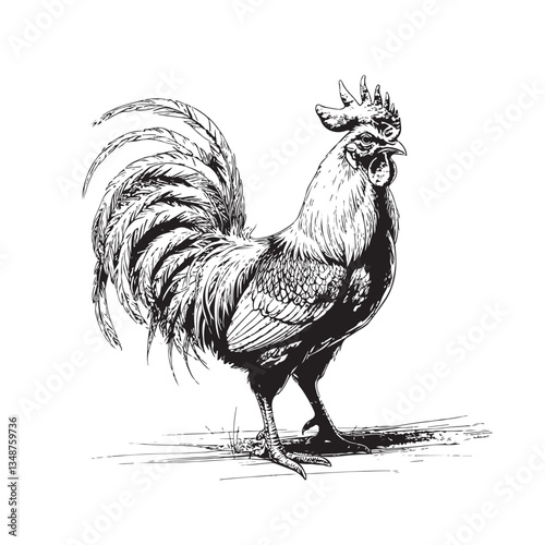 rooster black and white vector.