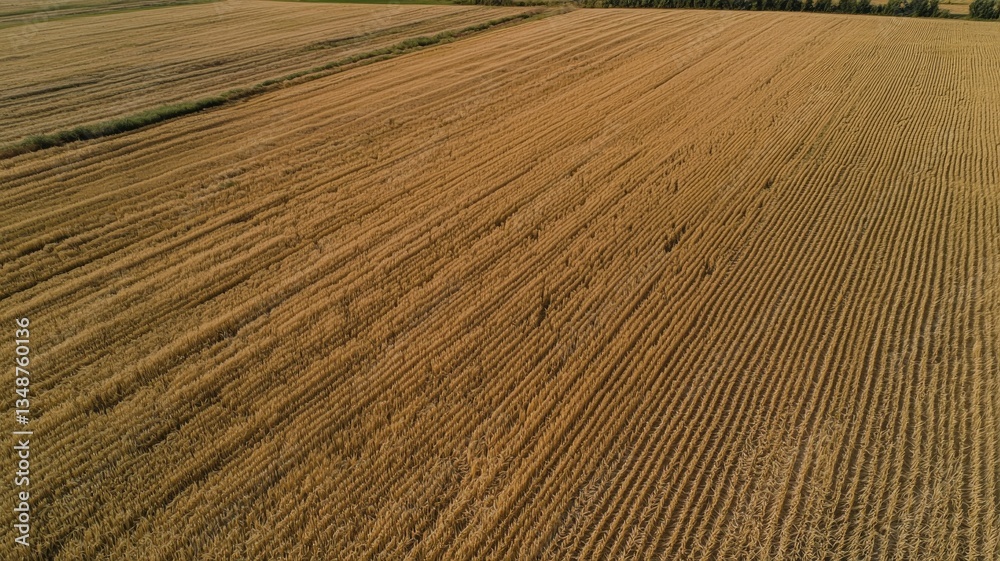 Fototapeta premium Aerial shot of geometric wheat field patterns, creating an artistic and visually stunning agricultural design, highlighting symmetry, texture, and rural beauty. 