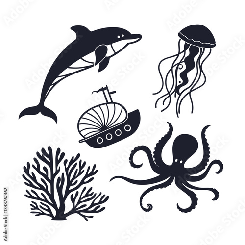 set of sea animals