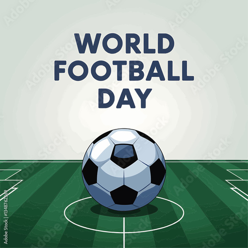 World football day celebration with a soccer ball on a green field illustration for sports event banner