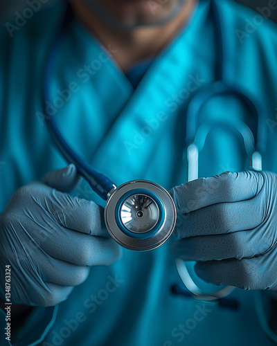 Nurse holding stethoscope with focused expression in a hospital setting  