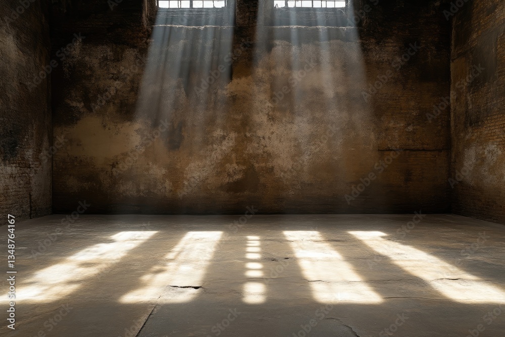 custom made wallpaper toronto digitalSunlight streams through aged, barred windows in an empty industrial space