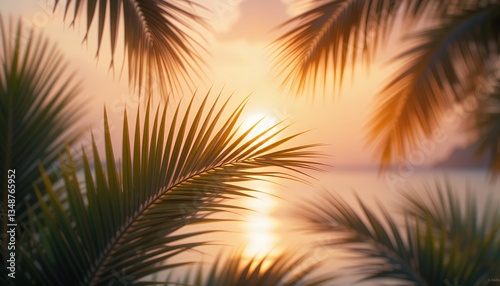 Sunset Palm Leaves with Blur Effect
