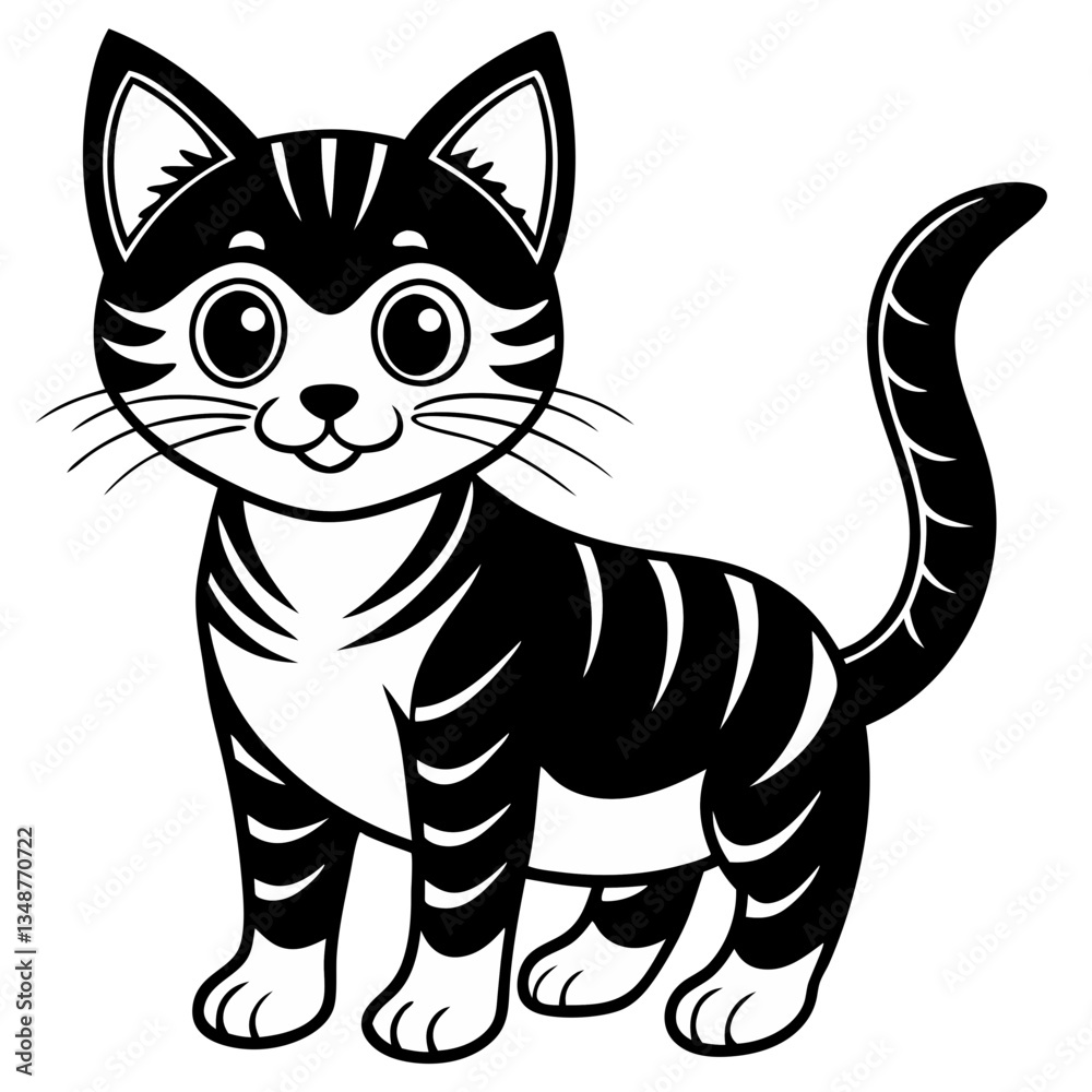 Cute Black and White Tabby Kitten Cartoon Vector Illustration (Single Item) Cute Black and White Tabby Kitten Cartoon Vector Illustration (Single Item)