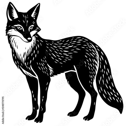 Elegant Black and White Fox Vector Illustration (Single Item)