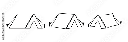 Set of tent line icons for camping and recreation in nature